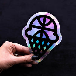 Ice cream cone iridescent holographic rainbow basketball sticker abstract line art logo rainbow 