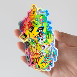 Holographic Sticker abstract Tattoo Art multi color print holographic sticker ig handle @julianllouve