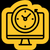 clock with circular arrow going counterclockwise in front of computer screen icon emoji in yellow and black to represent. Quick Turnaround times on orders